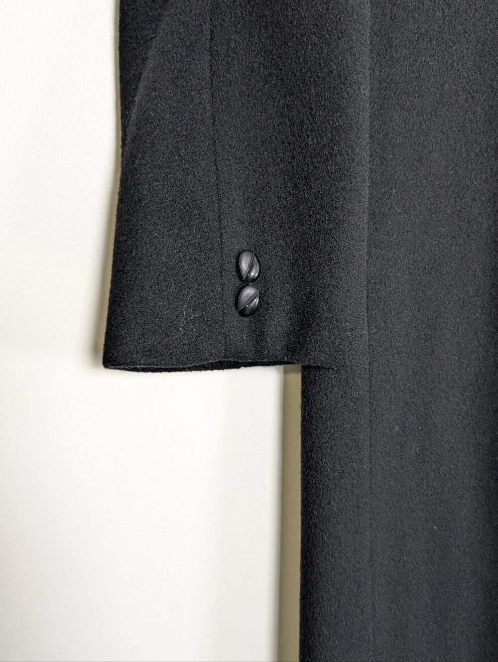 Vintage 100% Pure Wool Long Black Peacoat 8 Quiet Luxury Collarless Minimalist